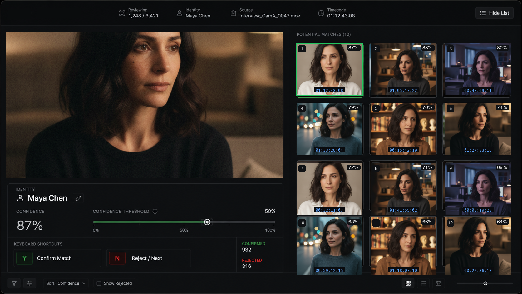 FrameFinder face recognition review interface